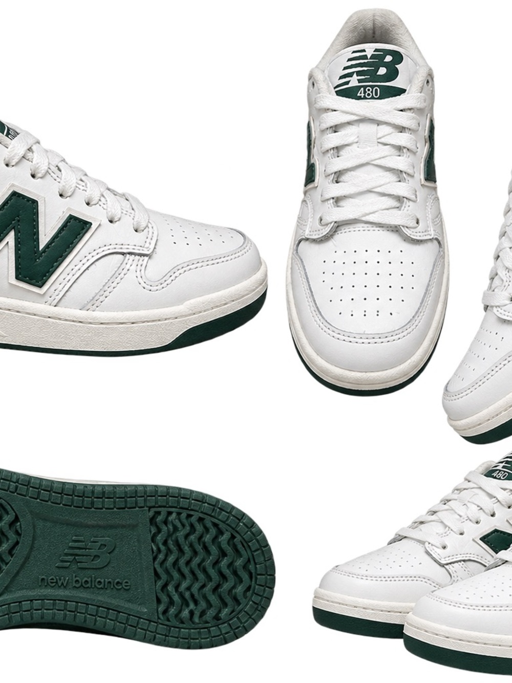 New Balance White & Dark Green Sneakers